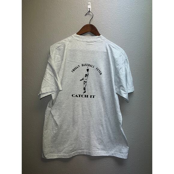 Vintage Baseball Shirt Trojan Baseball Fever Catch It Sports Graphic Gray Tee XL - Picture 5 of 8